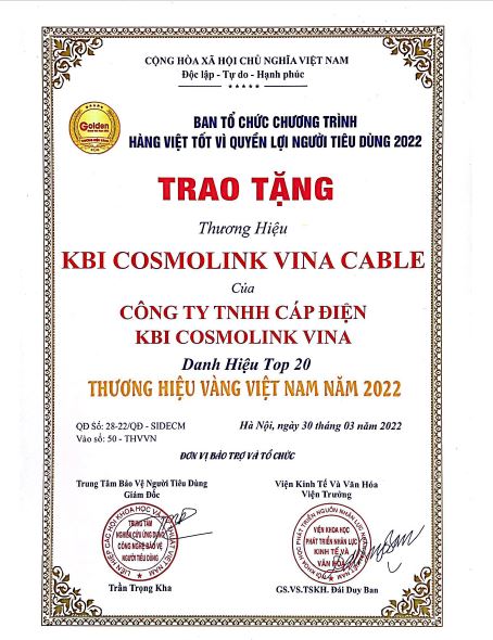  - Dây cáp điện Hàn Quốc  - Công Ty TNHH Cáp Điện KBI Cosmolink Vina